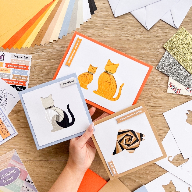 iris folding card kit with ginger cats design