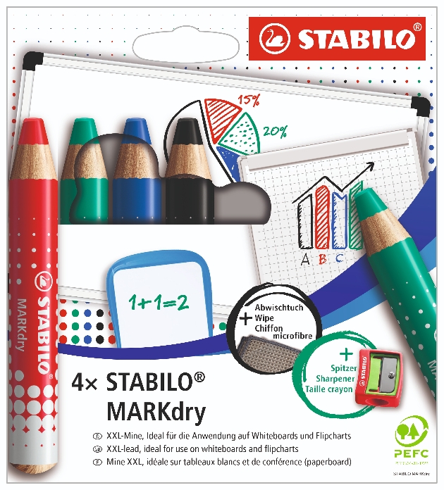 pack of four coloured pencils you can use on whiteboard