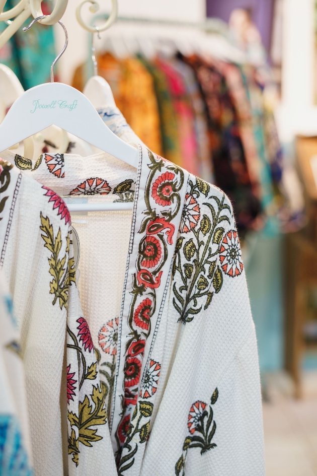 embroidered detail on dressing gown