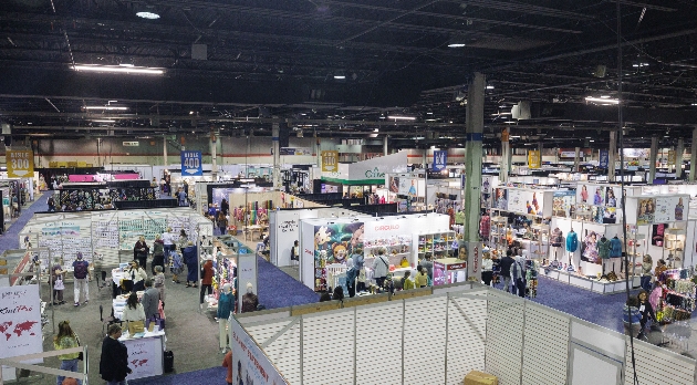 aerial view of busy trade fair