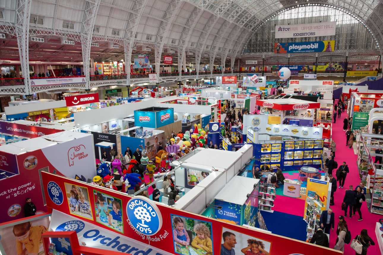 toy fair aerial shot inside show