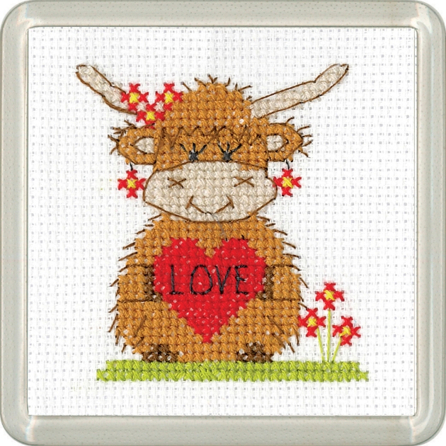 highand cow design cross stitch coaster kit